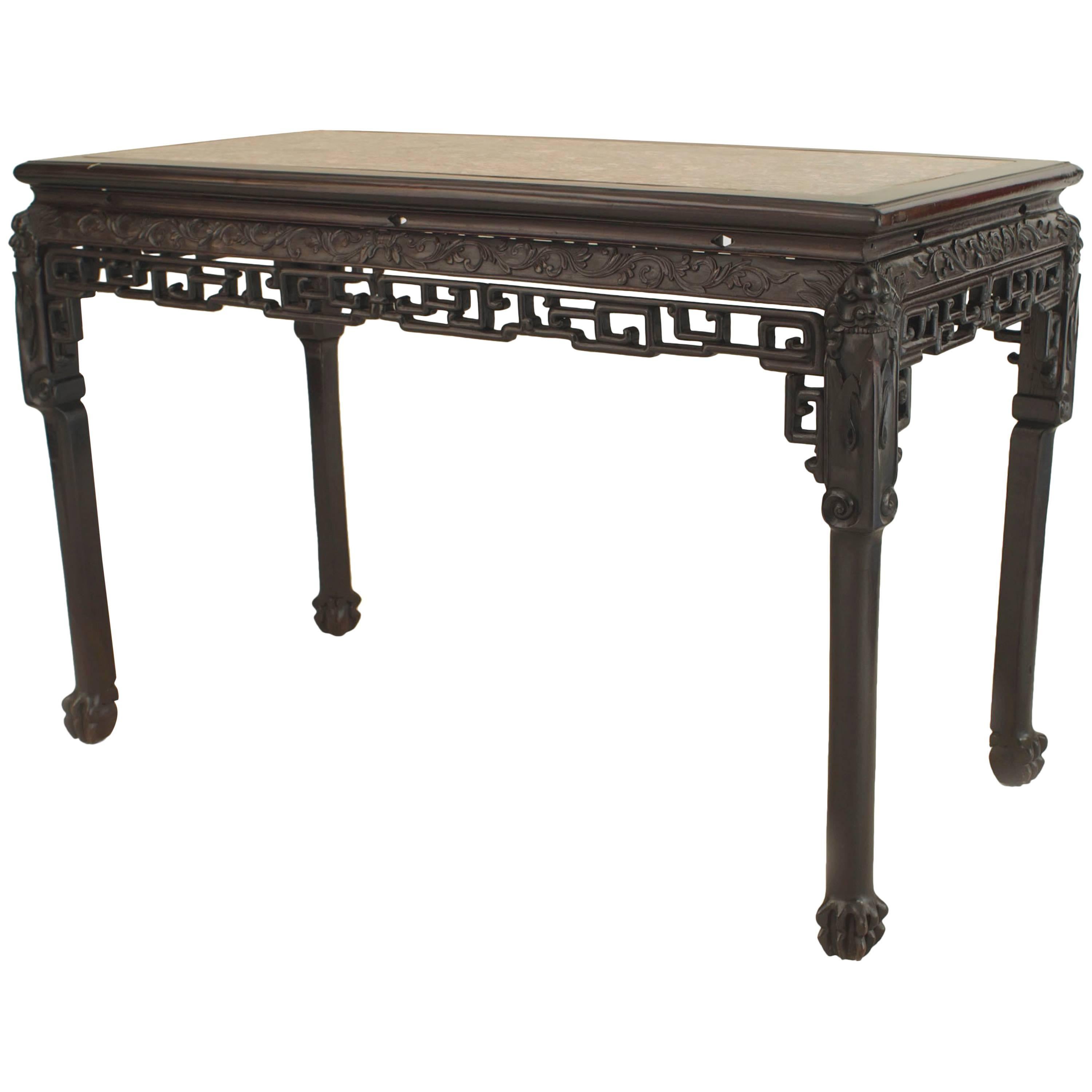 Asian Chinese Rosewood Center Table with Marble Top For Sale