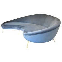 Huge Italian Grey Velvet Sofa in the Style of Ico Parisi