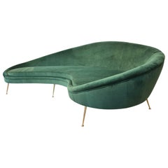 Huge Italian Green Velvet Sofa in the Style of Ico Parisi, circa 1960