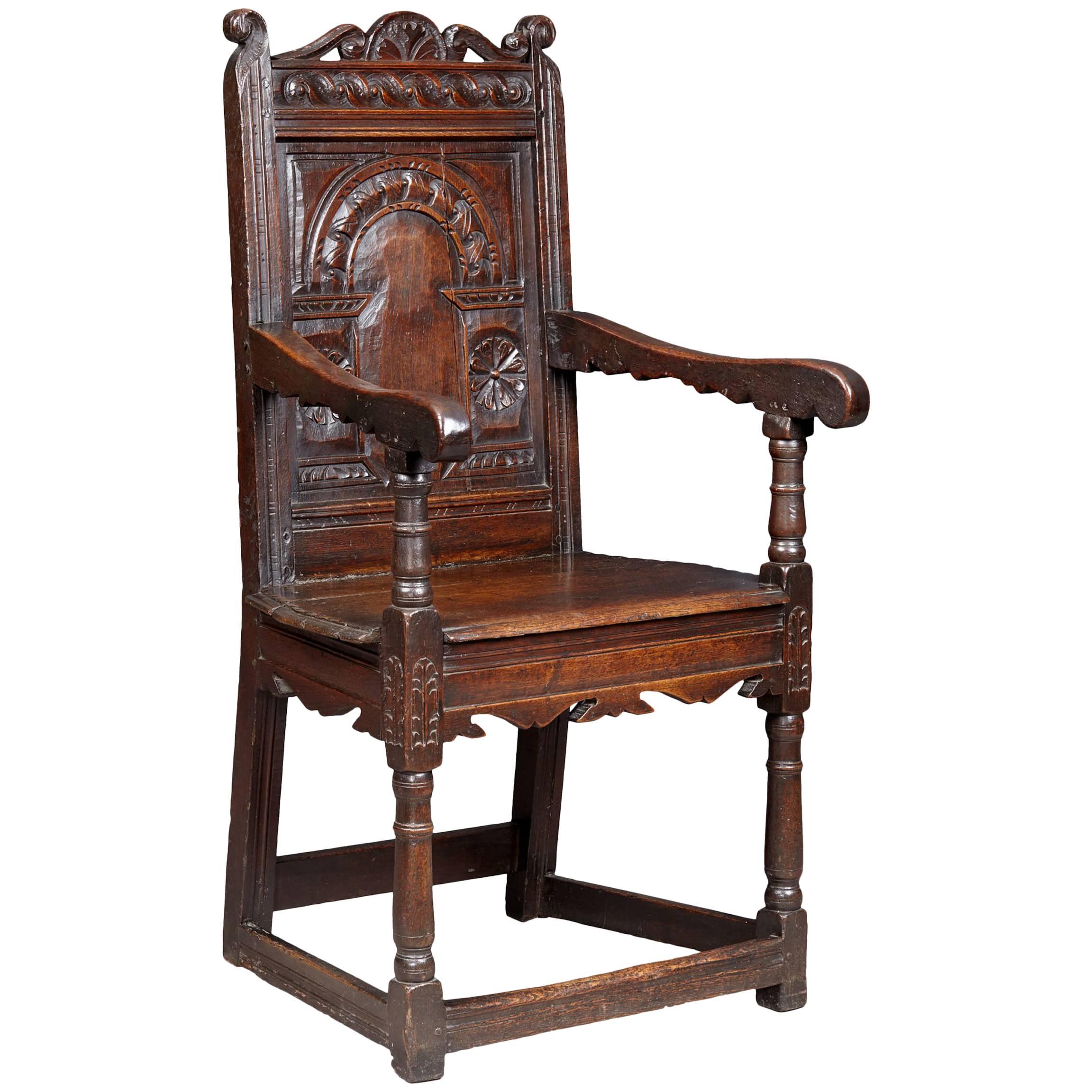 Gloucestershire Charles I Oak Armchair For Sale