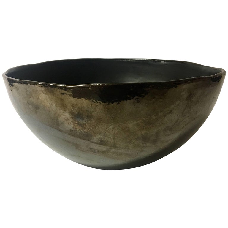 Early Large Black Pottery Bowl by Luna Garcia Rare at 1stDibs