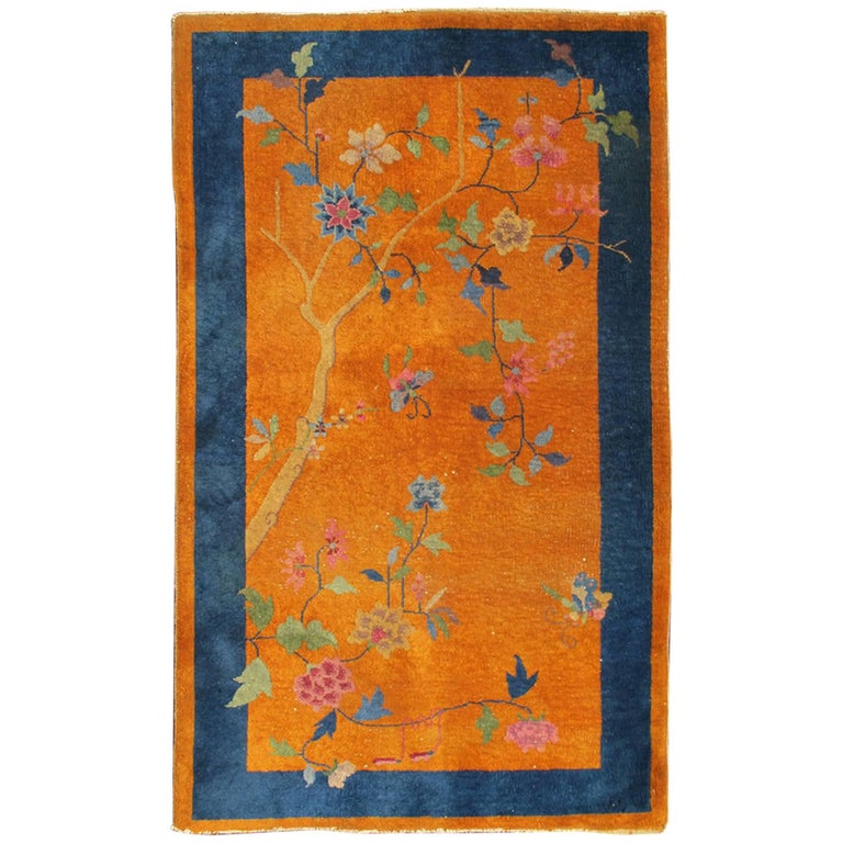 Orange Background Art Deco Chinese Rug with Large Tree and Vining ...