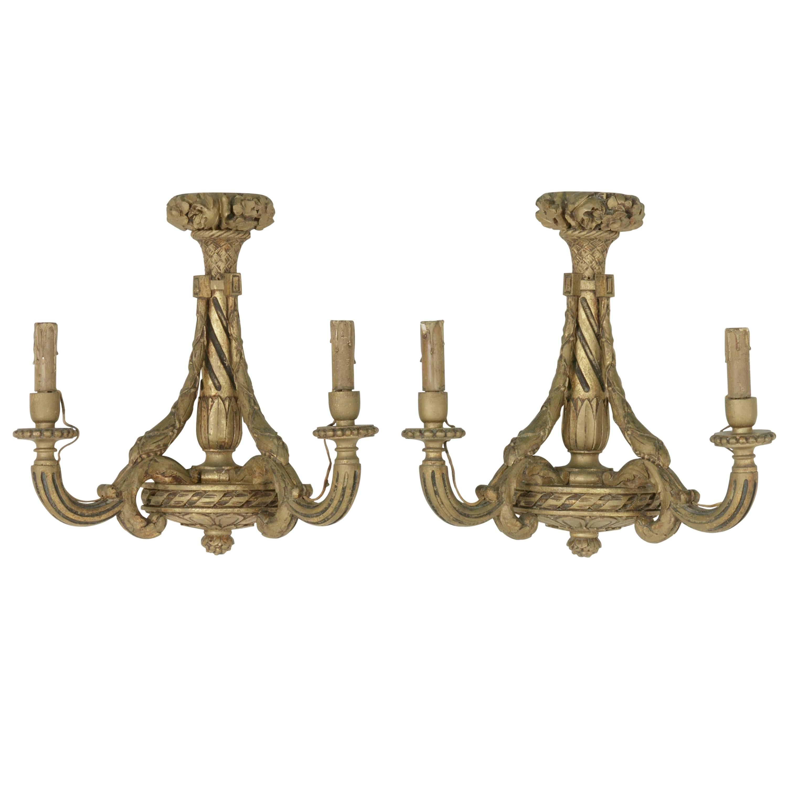 Pair of Late 19th Century Louis XVI Style French Giltwood Light Sconces For Sale