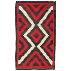 1920s American Antique Navajo Rug with Geometric Design in Red, White and Black