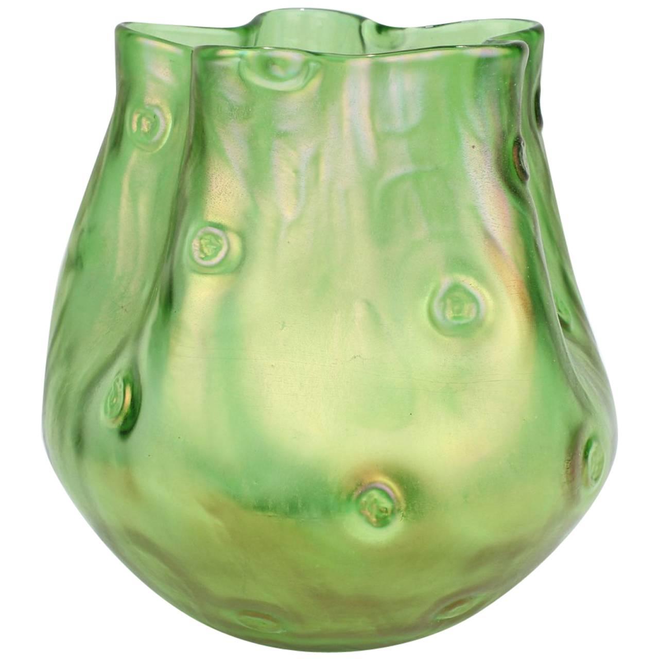 Large Antique Organic Form Loetz Crete Rusticana Art Glass Vase, circa 1900