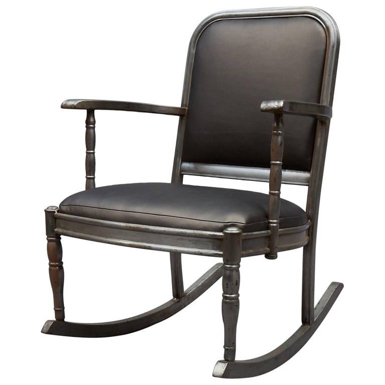 Simmons Brushed Steel and Gunmetal Vinyl Rocking Chair For Sale at 1stDibs