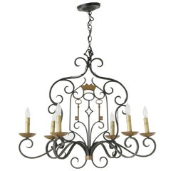 Early 20th Century French Iron Chandelier with Gold Crown and Keys