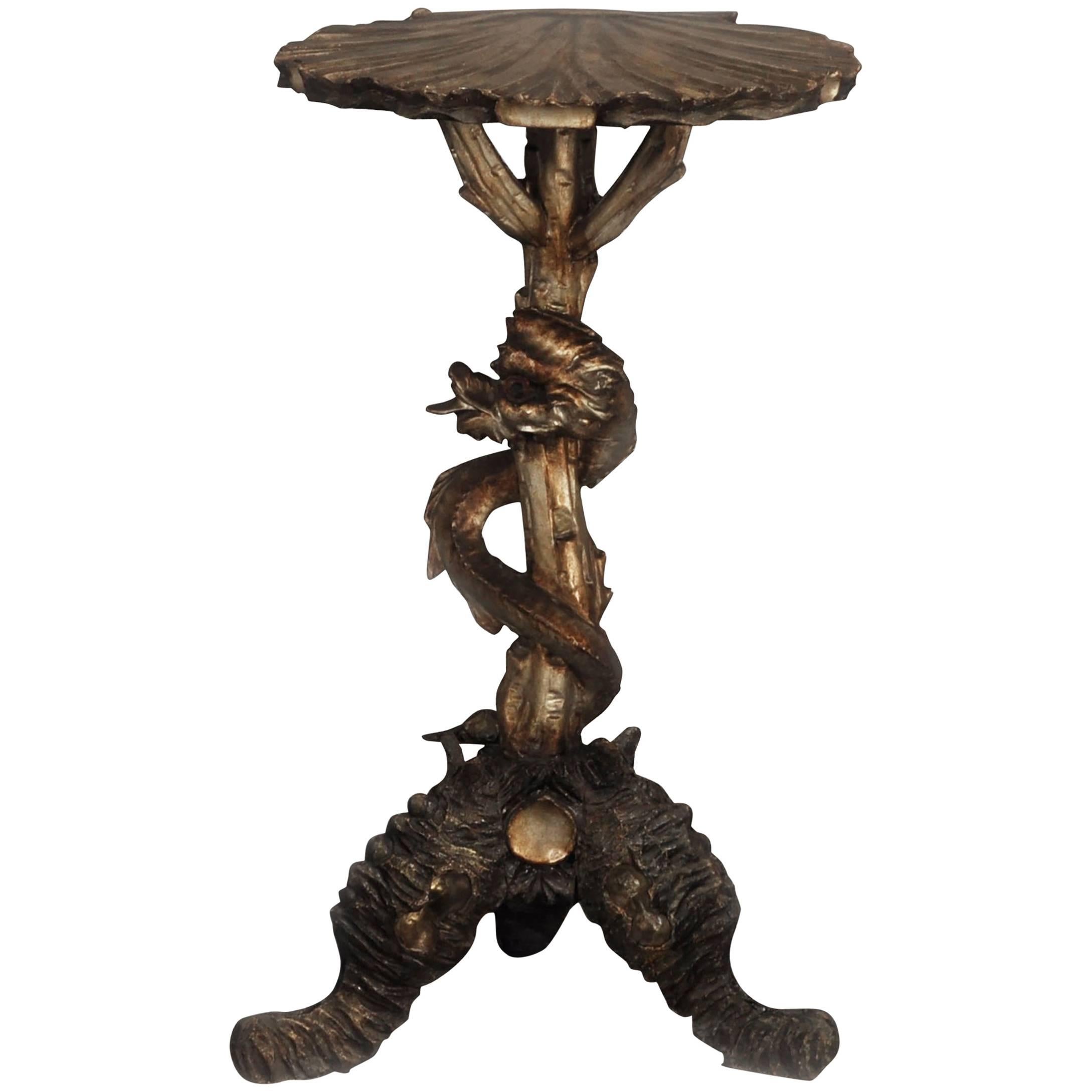 Venetia Grotto Pedestal Base Table with Silver Gilt Finish