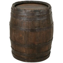 Antique Early 20th Century French Oak Calvados or Wine Barrel with Iron Banding