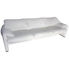 Designer Cassina Maralunga by Vico Magistretti White Leather Sofa
