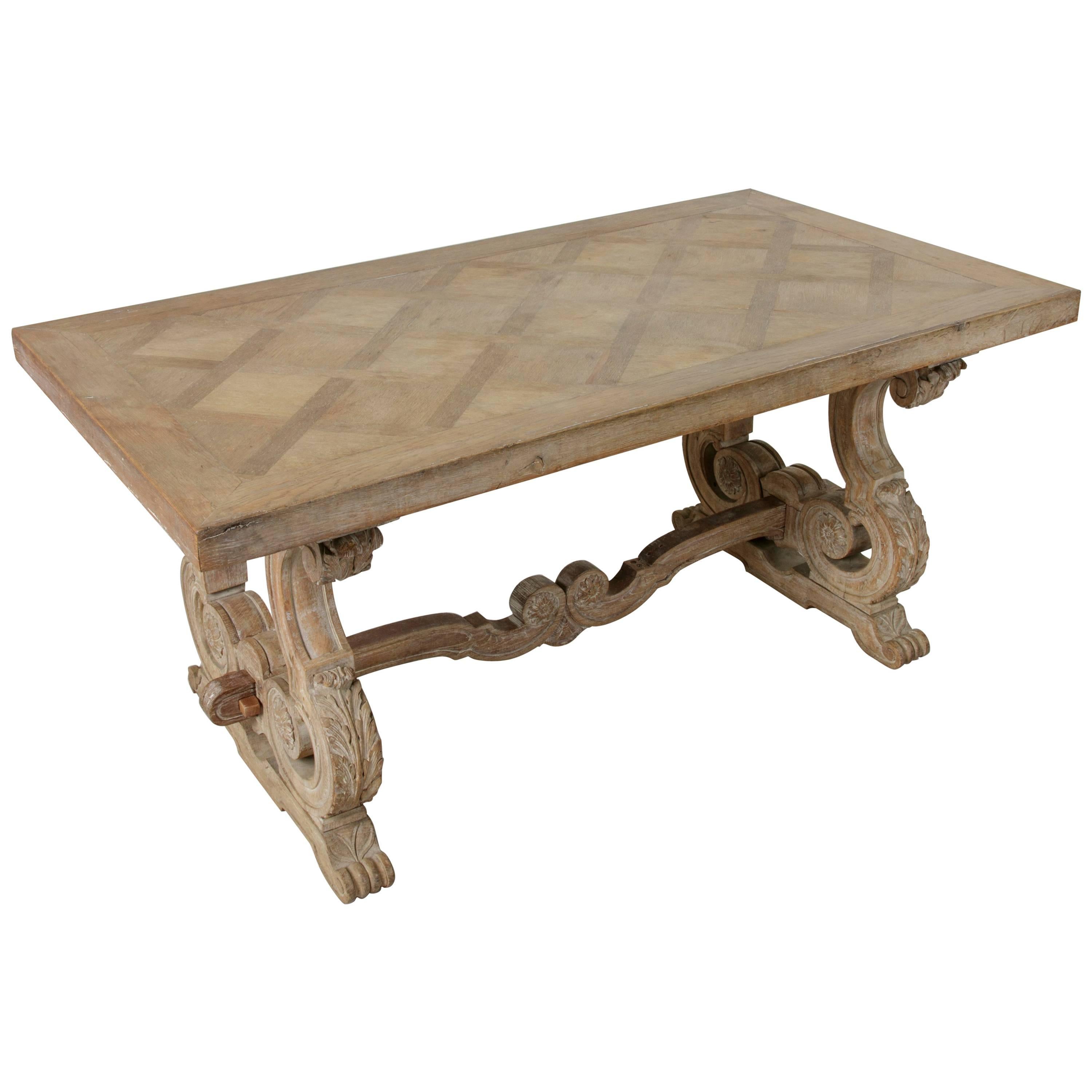 Late 19th Century, French Renaissance and Gustavian Style Oak Parquet Table