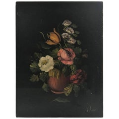 Floral Bouquet Oil on Canvas Petite Beauty, Black Backdrop Great Colors Art