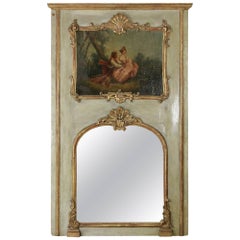 Early 18th Century French Regency Period Painted Trumeau Mirror, Oil Painting