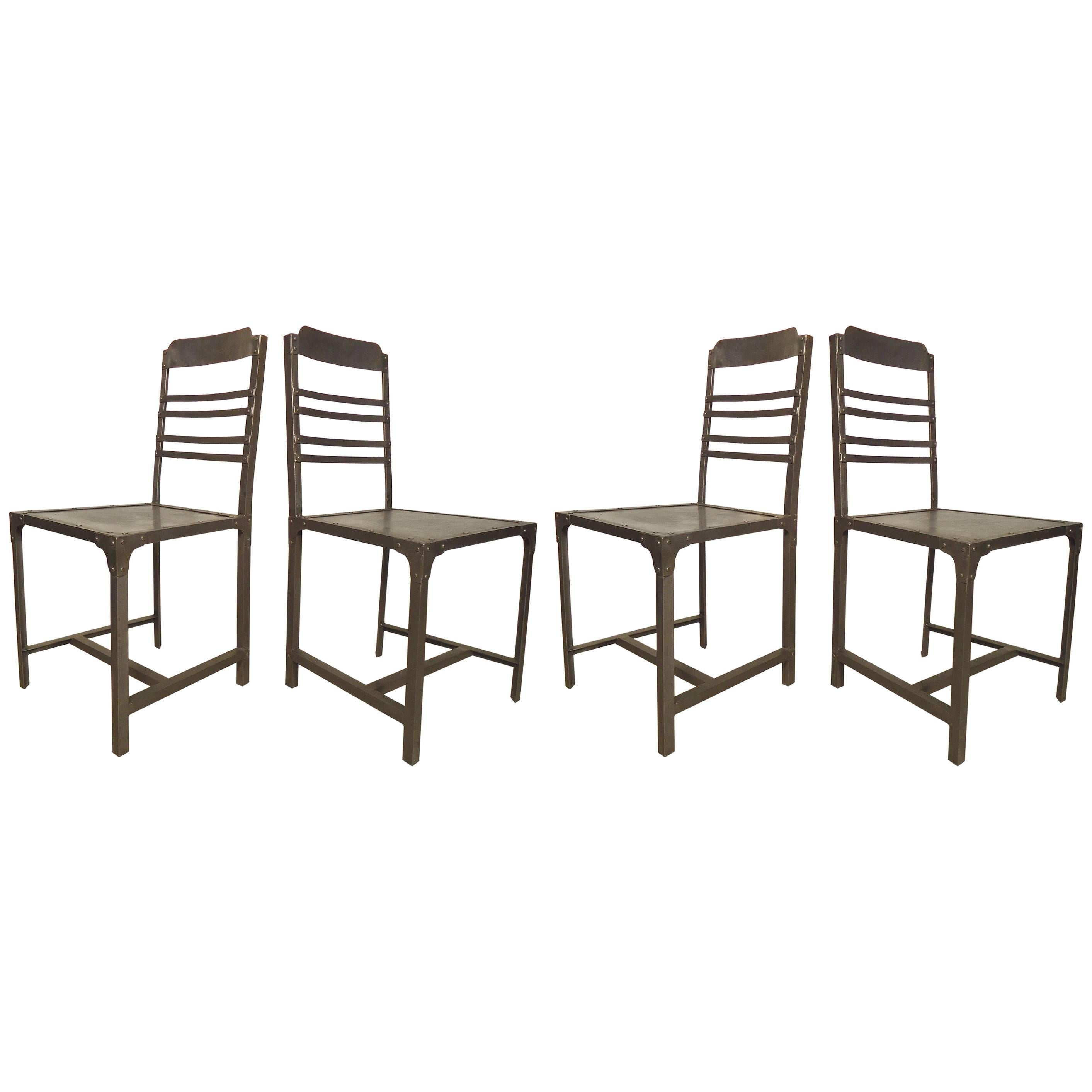 Set of Four Industrial Style Chairs For Sale