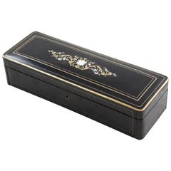 Antique 19th Century Napoleon III Period Black Lacquer and Bronze Marquetry Jewelry Box