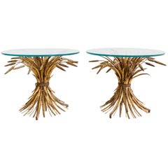 Pair of Gold Gilt Sheaf of Wheat Side Tables, circa 1970