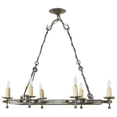 Mid-20th Century French Hand-Forged Iron Chandelier or Pot Rack with Six Lights