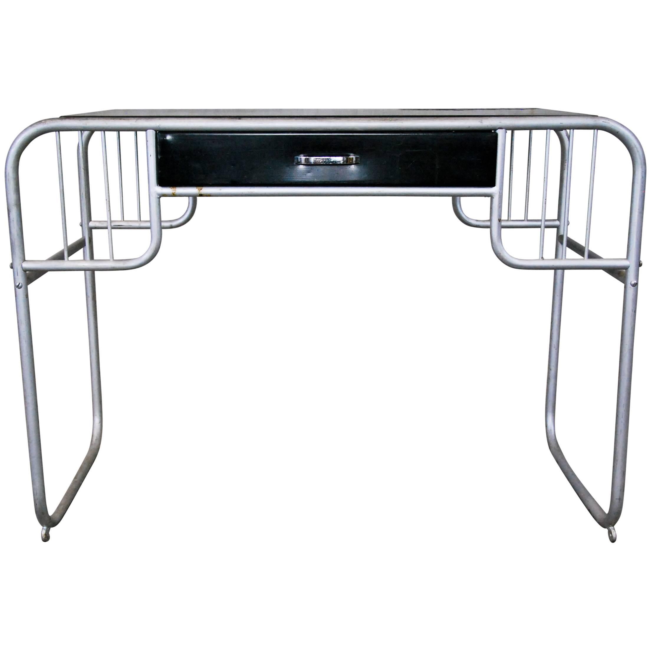 Bauhaus-Style, Tubular Metal Desk with Single Drawer