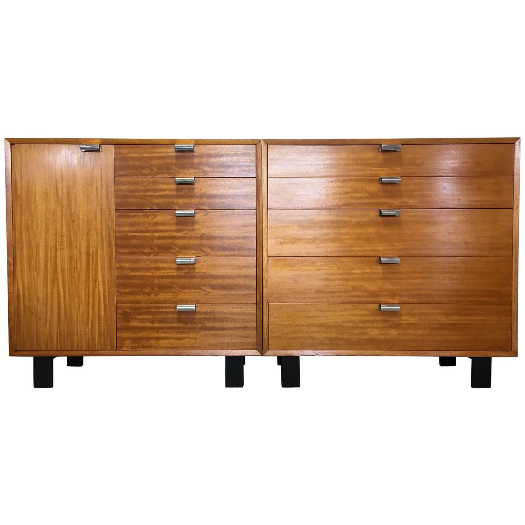 Pair of George Nelson Primavera Cabinets with Silver Plate Pulls For Sale