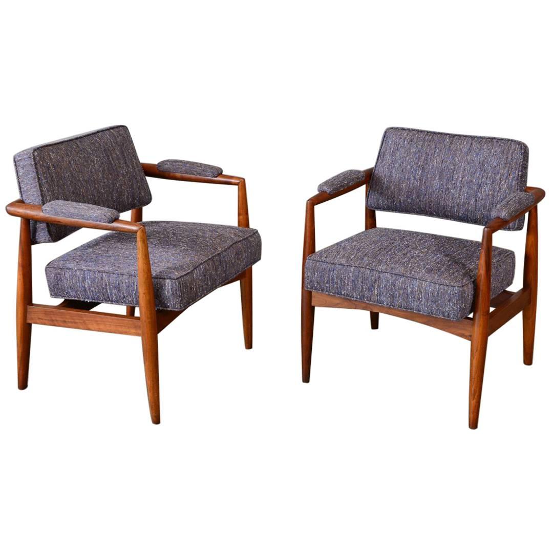 Pair of Walnut Robsjohn-Gibbings Style Armchairs For Sale