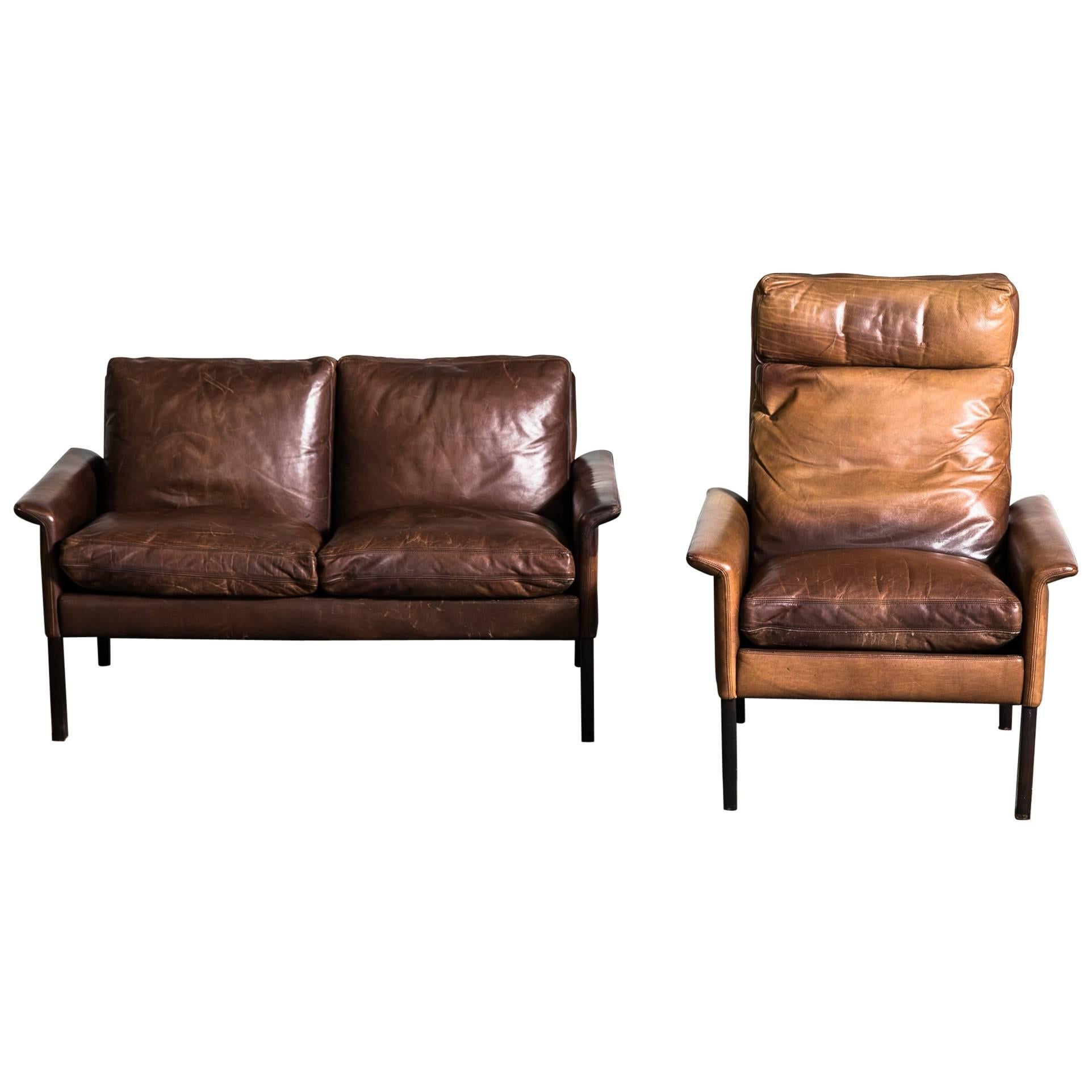 Hans Olsen Two-Seat Leather Sofa and Armchair