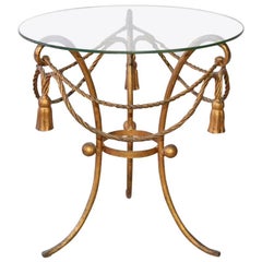 Gilt-Metal Rope and Tassel Table with Glass Top 3