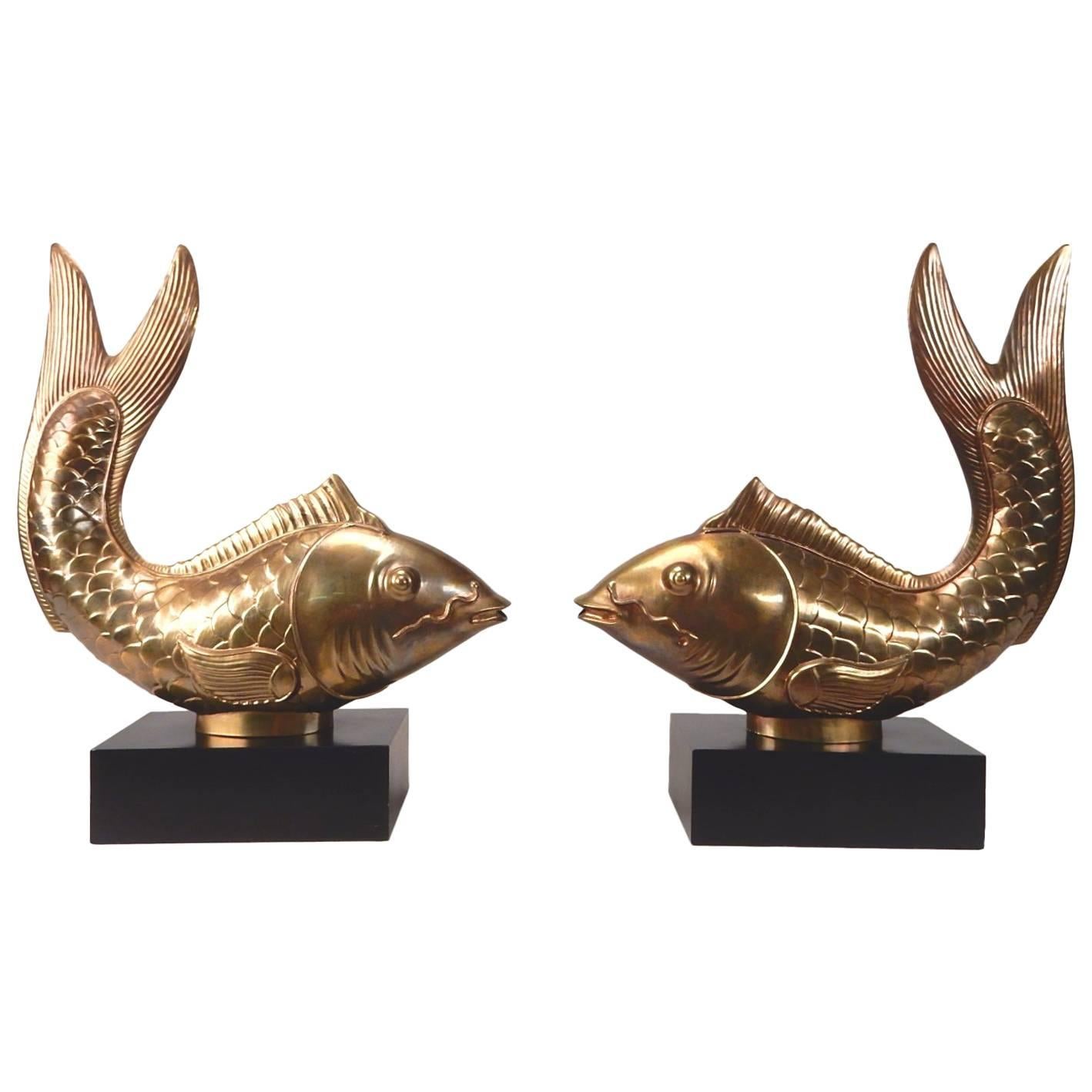 Hollywood Regency Life-Size Brass Koi Fish by Chapman, 1977