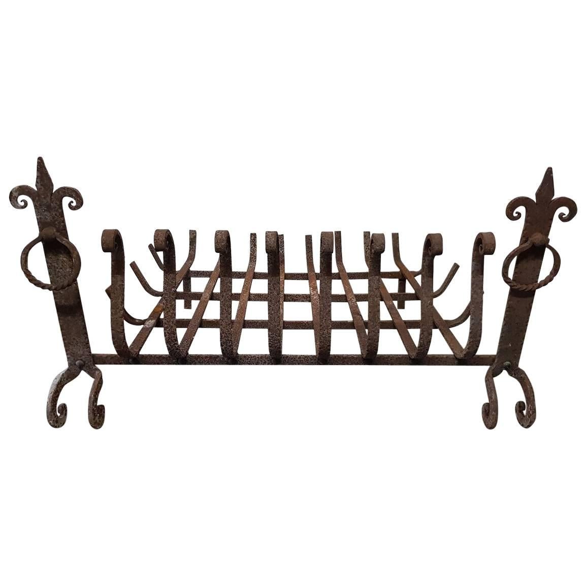 French Vintage Wrought Iron Fireplace Grate/Basket from 1960-1970