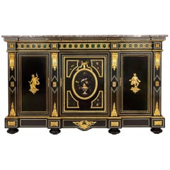 Armoire d'époque Napoléon III en marbre:: pierre dure:: bois ébène et ormolu