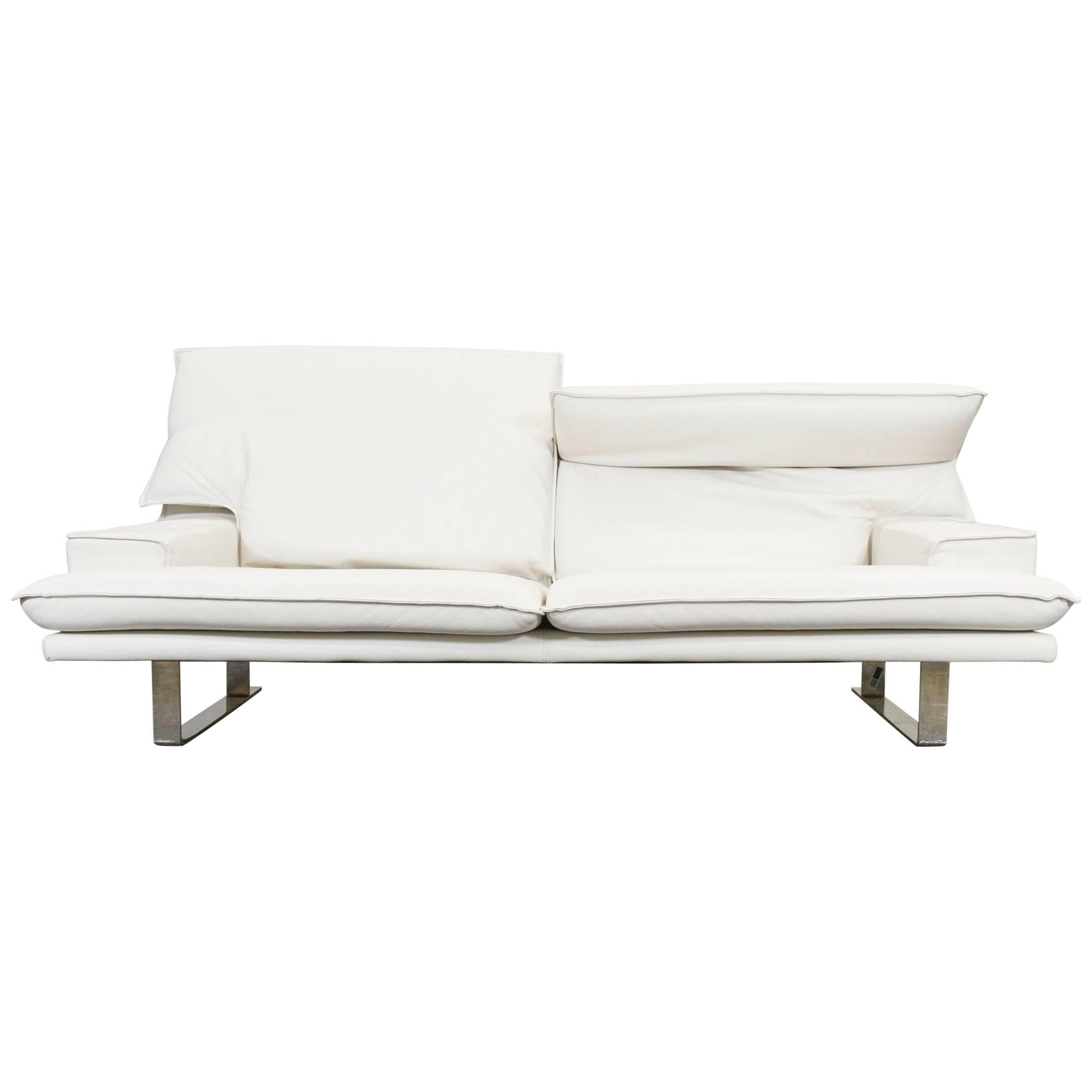 Designer Leather Sofa Crème Beige Three-Seat Function Modern
