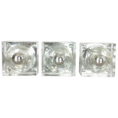 Set of Three Modernist 1970s Ice Cubes Glass Sconce Wall Light Made by WILA