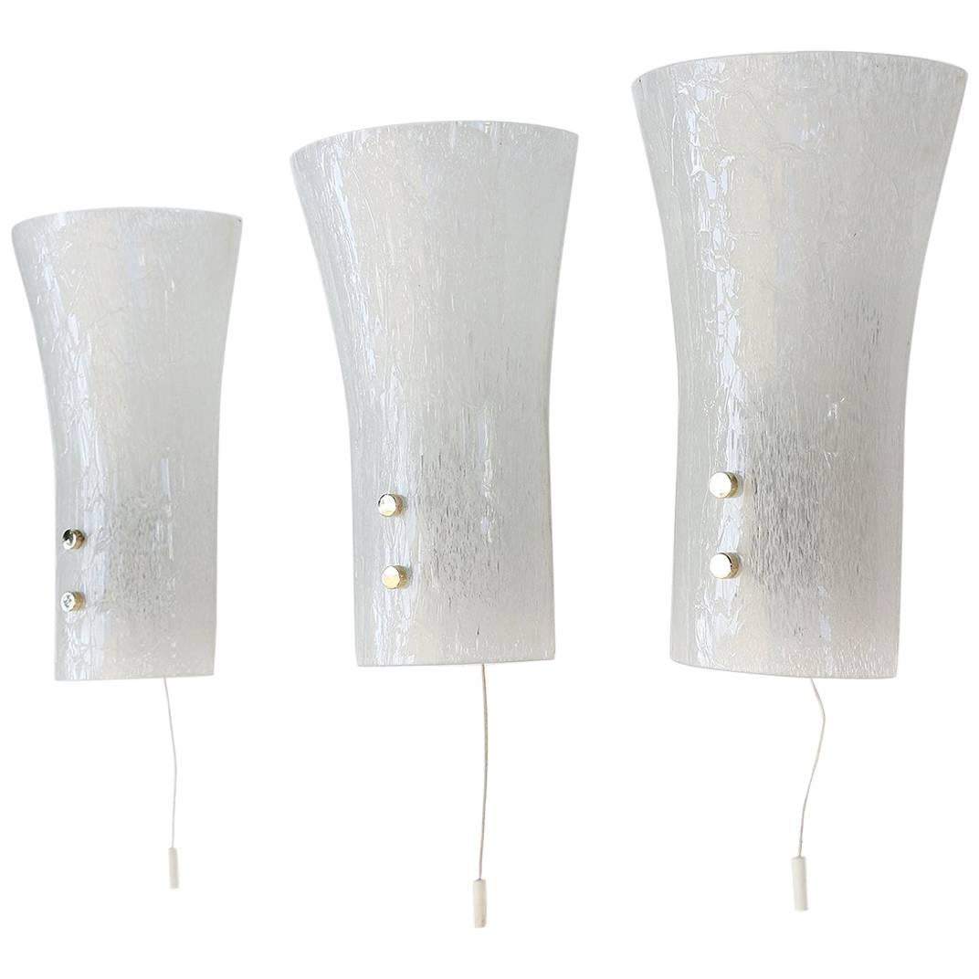 1960 Germany Doria Wall Sconces Murano Glass & Nickel, Set of 3 For Sale