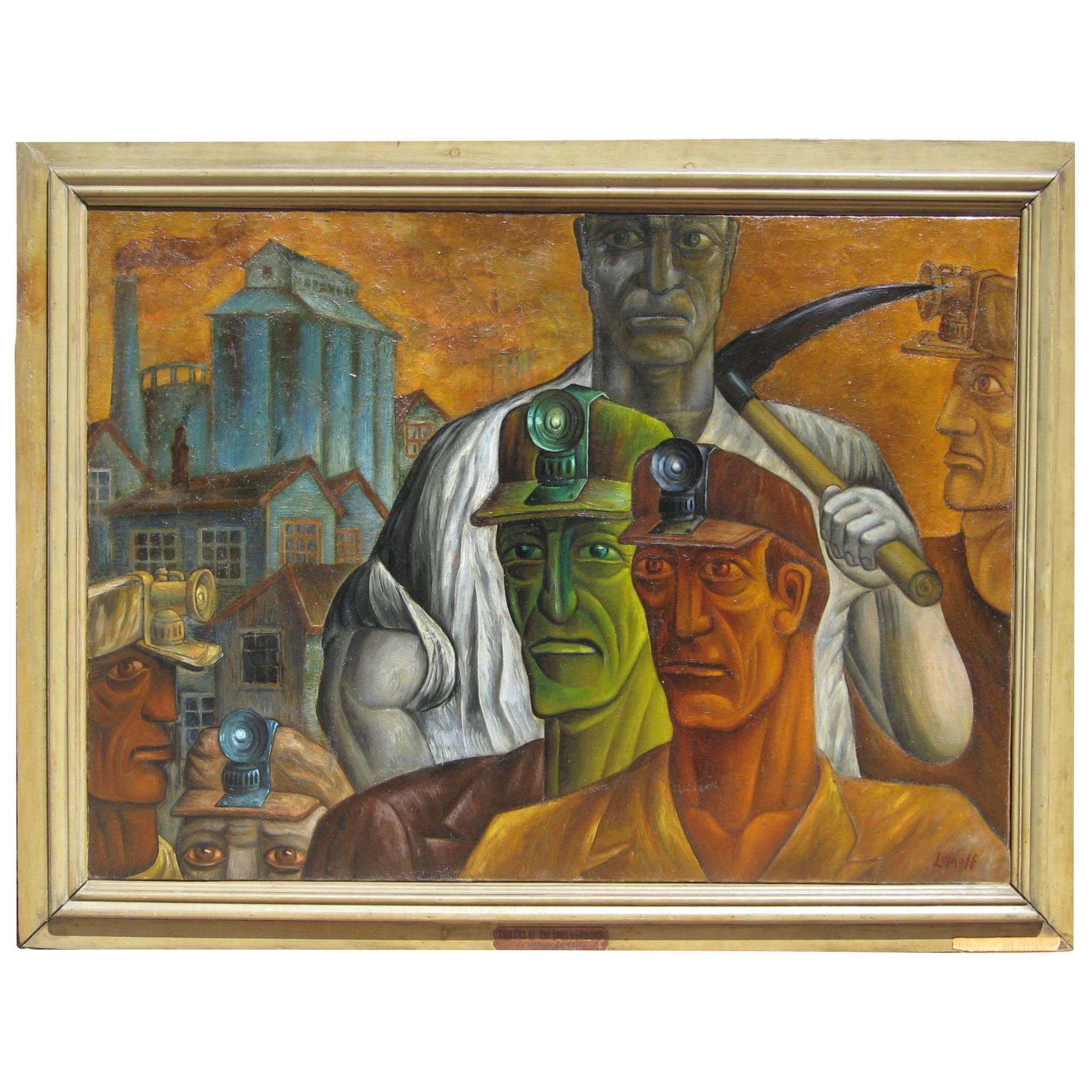 Joseph Lomoff Social Realist Painting, 1929 "Toilers of the Underground"