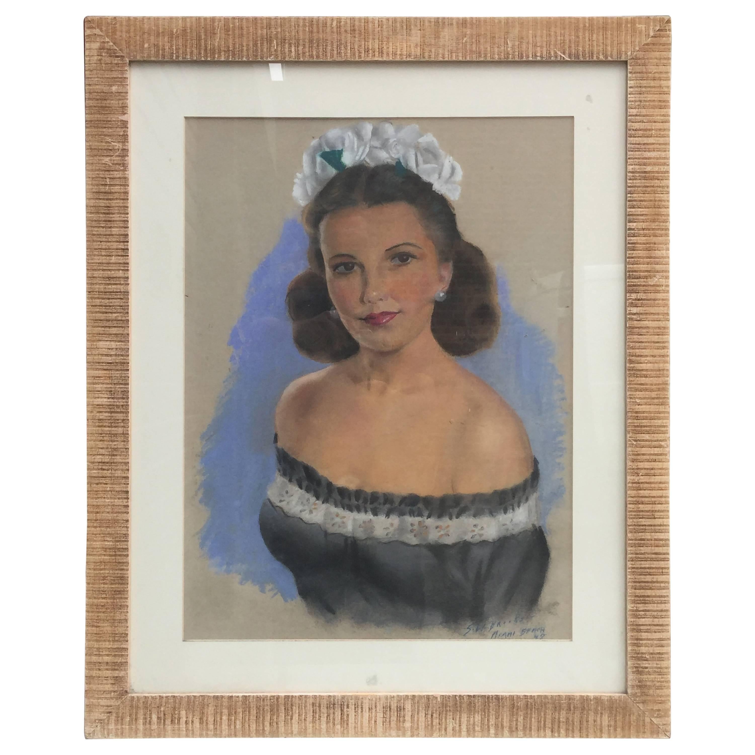 S. W. Brooks, Pastel Portrait, Miami Beach, 1947 For Sale