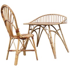 Bamboo Ladies Desk and Chair, France, 1950s