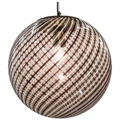 1970s Murano Italy Handblown Stripe Glass Globe Pendant Light