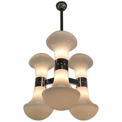 Italian 1970s Mod Glass Shade Six-Light Chandelier