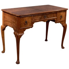 Writing Desk Library Table, Fine Burr Walnut English Edwardian, circa 1910