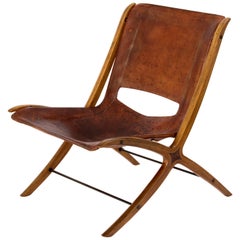 X-Chair by Peter Hvidt & Orla Mølgaard-Nielsen in Cognac Leather, Denmark, 1950s