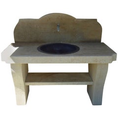 Stone Summer Kitchen with Large Antique Copper Sink, Legs and Pediment in Stone 1