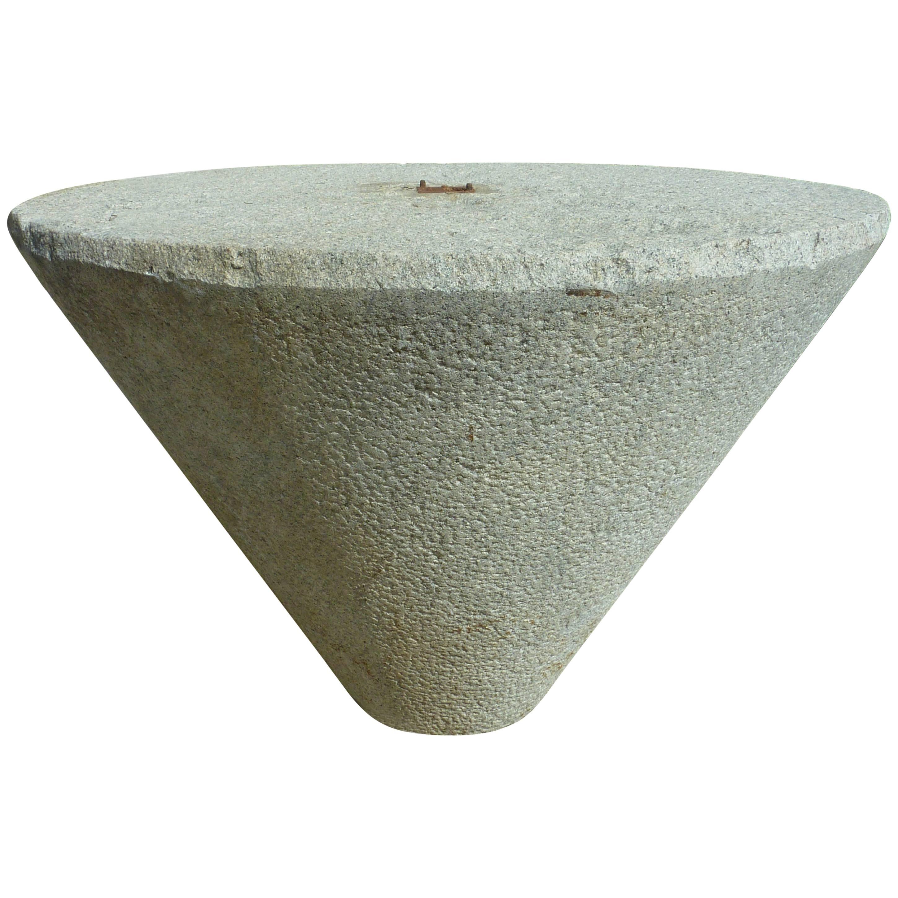 Massive High Round Table in Aged and Patined Granite Stone For Sale