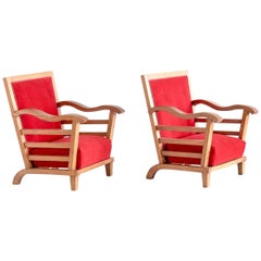 Important Pair of Oak Armchairs by Marguerite Dubuisson, France, 1947 9