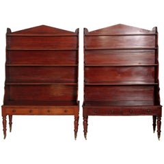 Antique Pair of English Regency Dwarf Waterfall Bookcases