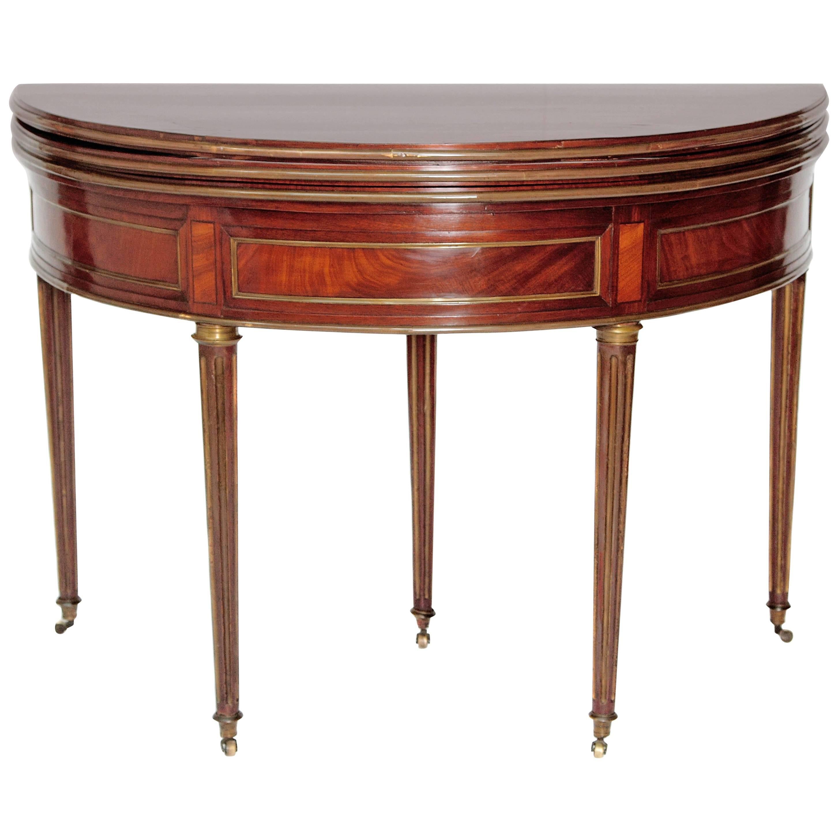 Period French Directoire Triple Top Games Table or Demilune Console Table