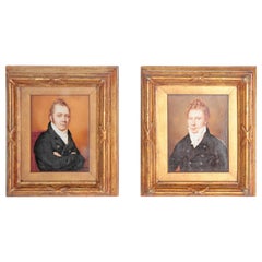 Pair of Period Portrait Miniatures / English Regency Gentlemen