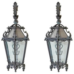 Vintage Pair of Monumental Louis XV Style Bronze Gas Lanterns