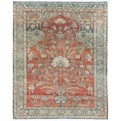 Early 20th Century, Turkish Sivas Rug with Red Field and Flower Vase Design