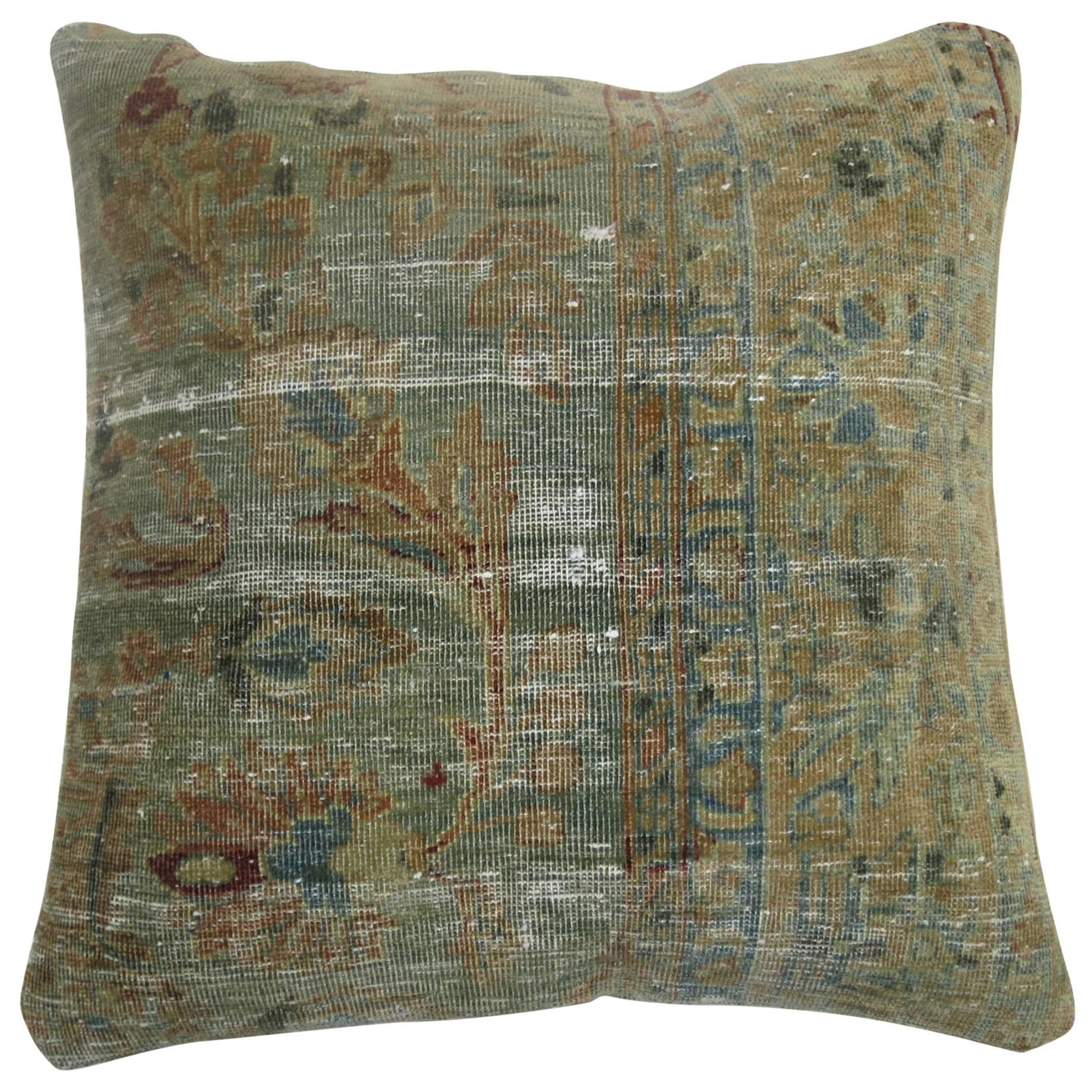 Blue Antique Persian Rug Pillow For Sale