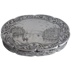 Antique Unusual and Very Fine Engraved Scene Pocket Snuff Box