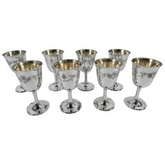 Set of Eight Whiting Edwardian Regency Sterling Silver Goblets